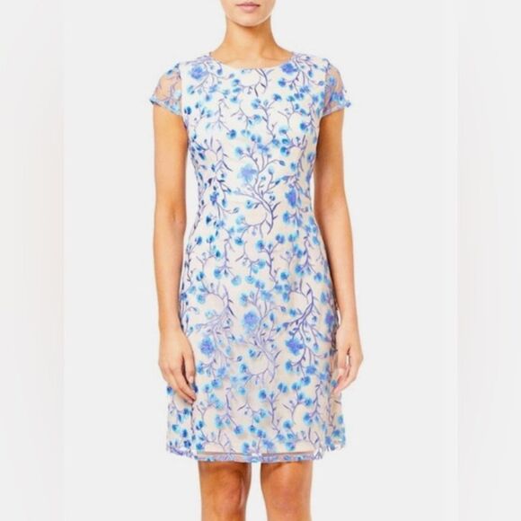 Adrianna Papell Dresses & Skirts - Adrianna Papell Cap Sleeve Floral Vines Embroidered Sheath Dress Size 6